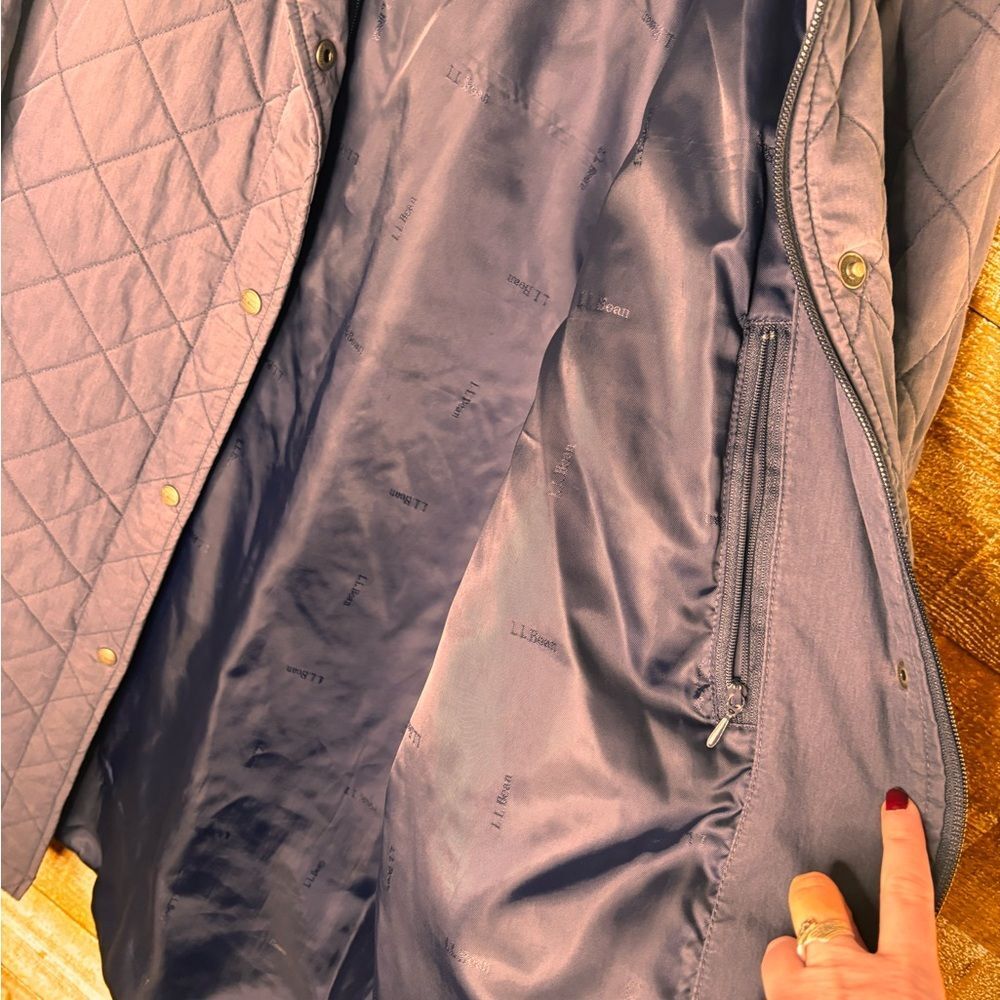 L.L. Bean large blue navy Quilted button up winter coat Jacket overcoat trench - Picture 4 of 5